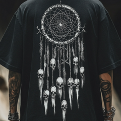 Men's Retro Casual Dreamcatcher Skull Print Round Neck Short Sleeve T-Shirt MTA2152C7TO