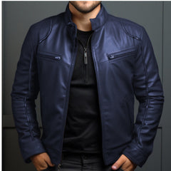 Stylish Men's Biker Jacket With Zippered Pockets And Sleek Design
