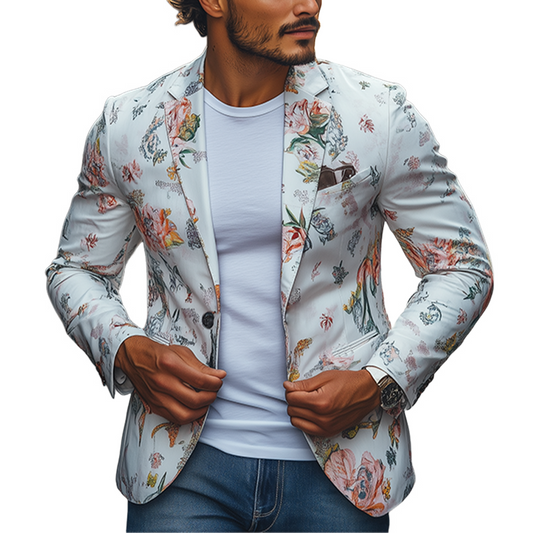 Men's Spring Retro Fashion Art Print Slim Fit Casual Blazer MTA2241C8K