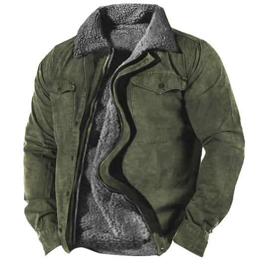 Men's Retro Lining Plus Fleece Zipper Tactical Jacket - Perfect for Spring, Autumn & Outdoor Activities