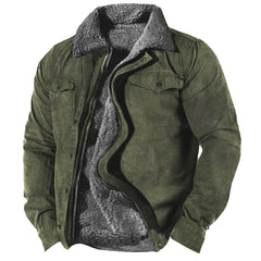 Men's Retro Lining Plus Fleece Zipper Tactical Jacket - Perfect for Spring, Autumn & Outdoor Activities
