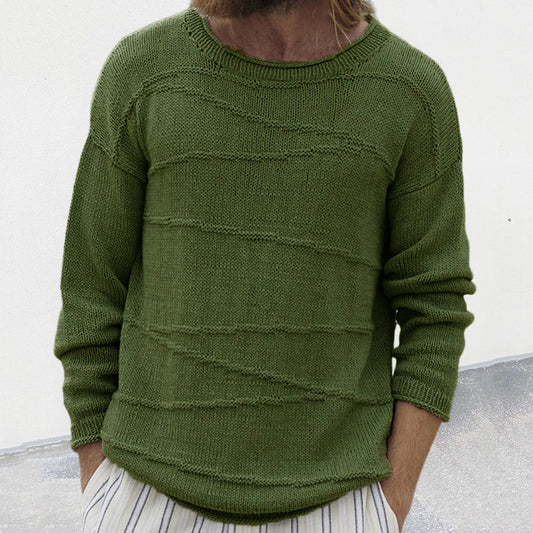 Cozy Knit Sweater With Textured Stripes For Men