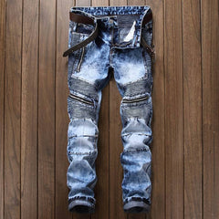 Distressed Biker Jeans With Zipper Details - Perfect For Casual And Streetwear Styles