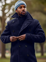Classic Double-Breasted Pea Coat with Detachable Collar - Perfect for Winter and Fall Outfits