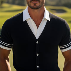 Men's Fashion Black And White Fake Two-Piece Knitted Deep V-Neck Pullover Sweater T-Shirt MTA1850C8K