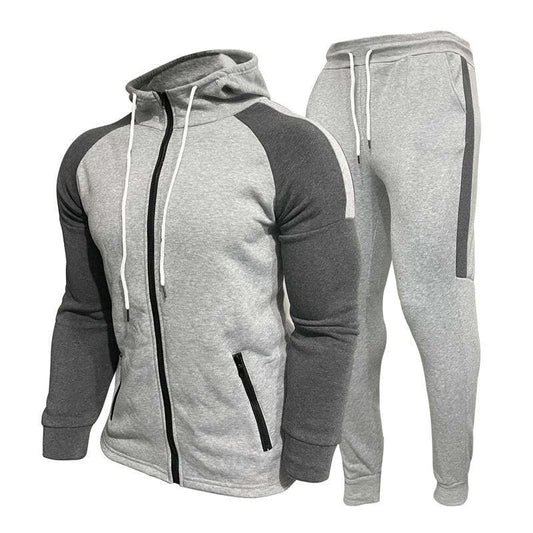 Men's Contrast Color Hooded Sweatshirt And Casual Pants Set 52108336U