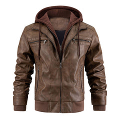 Stylish Hooded Leather Jacket For Men - Perfect For Casual And Outdoor Adventures