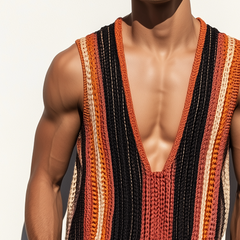 Men's Retro Casual Knit Striped Tank Top MTA0241D0TO