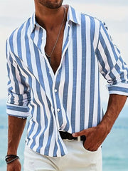 Striped Casual Button-Up Shirt For Men - Perfect For Summer And Spring Outfits