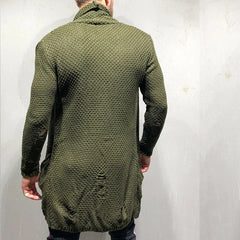Men's Olive Green Distressed Longline Cardigan - Perfect For Casual And Fashionable Looks