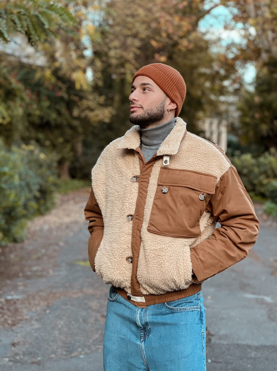 Button Colorblock Fleece Jacket