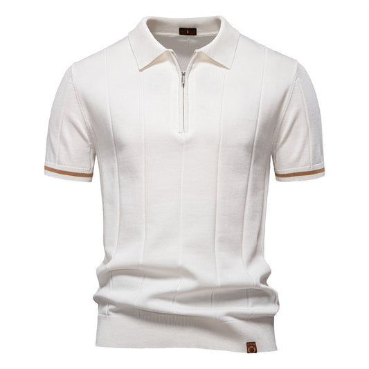 Men's Business Casual Woolen Polo Shirt Lapel Knitted Polo Shirt Short-sleeved