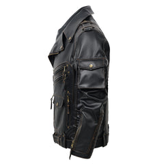 Classic Biker Jacket With Multiple Pockets And Zipper Details