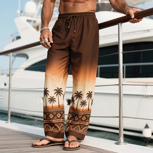 Gradient Palm Tree Print Beach Pants for Men