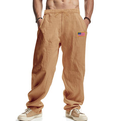 Men's Casual Loose-Fit Pants with Flag Patch - Perfect for Everyday Wear