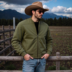 Stylish Cowboy Hat and Black Bomber Jacket Set for Outdoor Adventures