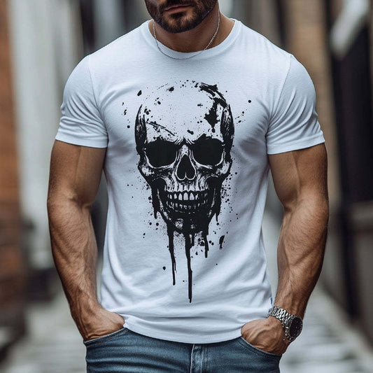 Men's Retro Casual Skull Print Round Neck Short Sleeve T-Shirt MTA1761C8TO