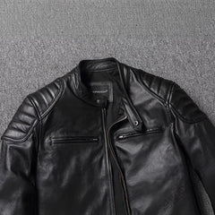 Classic Motorcycle Jacket With Distressed Finish For Men