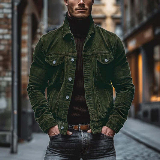 Men's Vintage Corduroy Lapel Single Breasted Multi-Pocket Work Jacket 43646517M