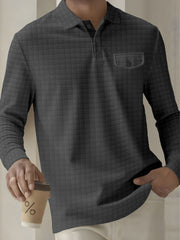 Quilted Black Henley Shirt With Orange Collar Detail For Men