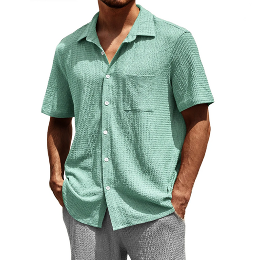 Men's Spring And Summer Classic Casual Textured Fabric Short Sleeve Shirt MTA0990D6K