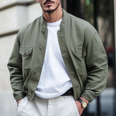 Men's Spring And Autumn Army Green Short Work Jacket MTA1858C5U