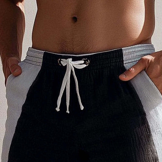 Men's Summer Black And White Stitching Casual Lace-Up Shorts MTA0753D1U