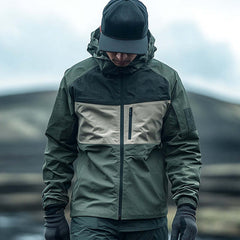 Men's Casual Outdoor Waterproof Color Blocked Multi-Pocket Hooded Jacket MTA0739D1TO