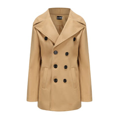 Classic Double-Breasted Pea Coat with Detachable Collar - Perfect for Winter and Fall Outfits