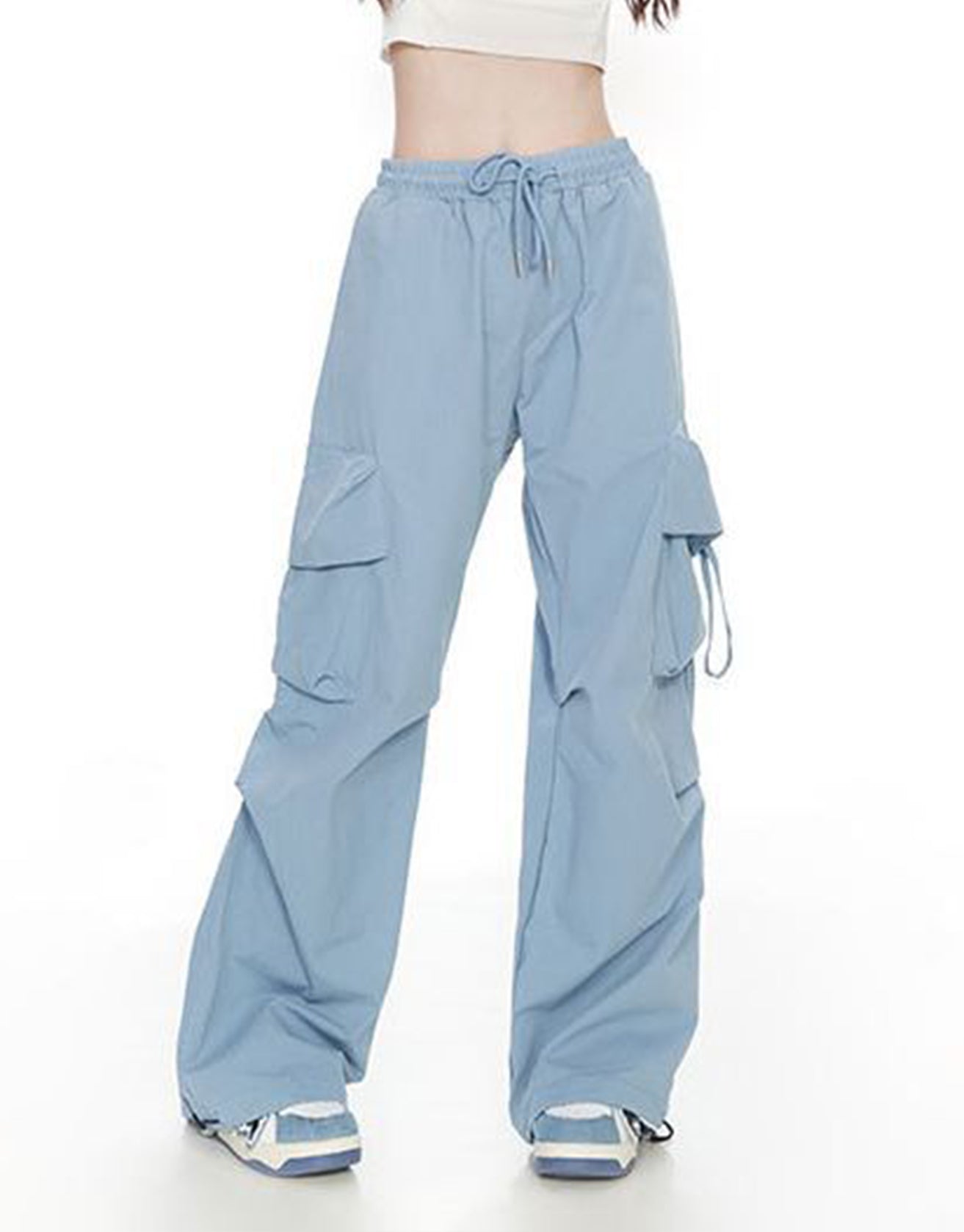 Solid Color Large Pocket Parachute Pants