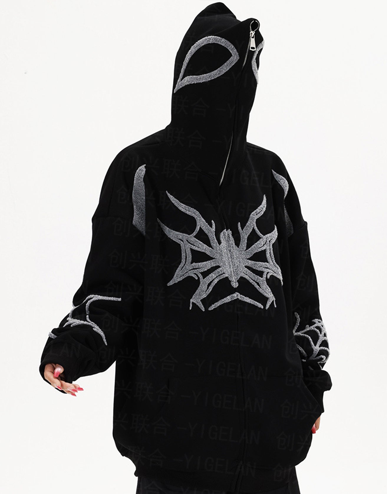 Embroidered Spider Zip Hoodie