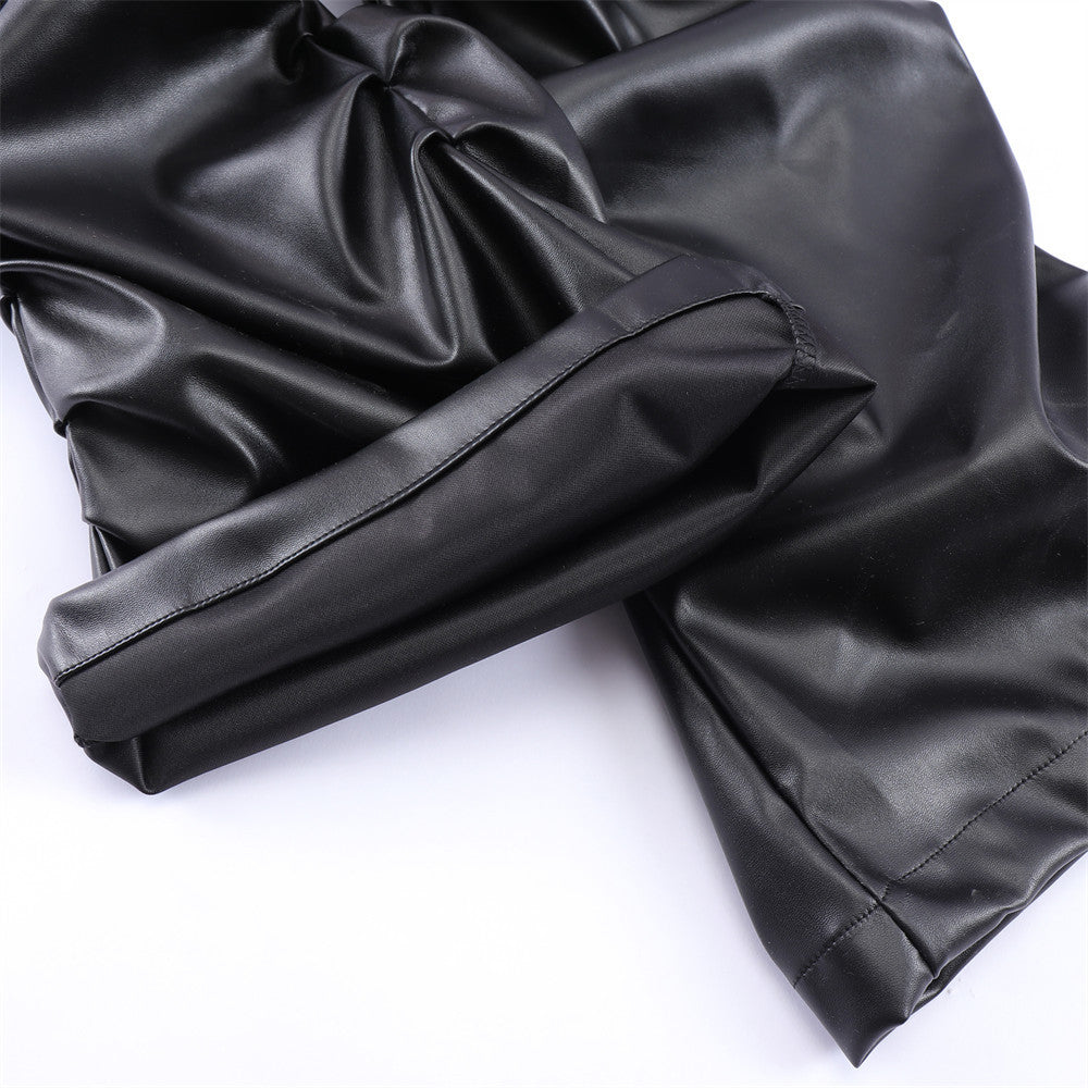 Pleated PU Leather Pants