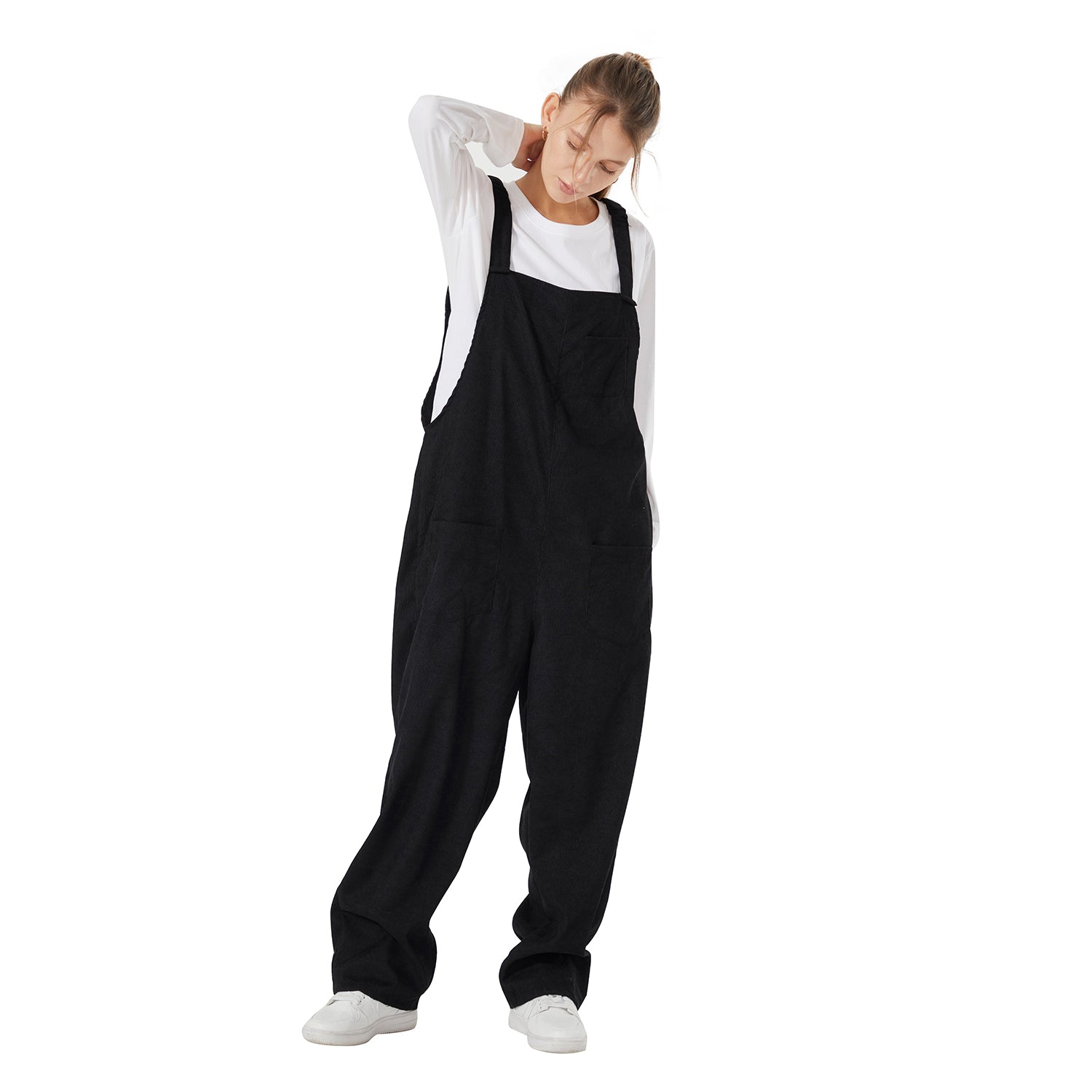 Loose Fit Corduroy Bib Overalls- Women's