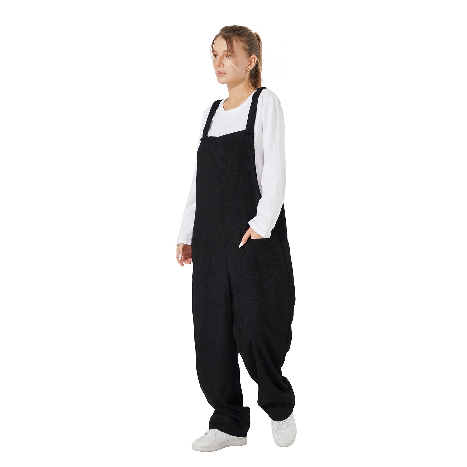 Loose Fit Corduroy Bib Overalls- Women's