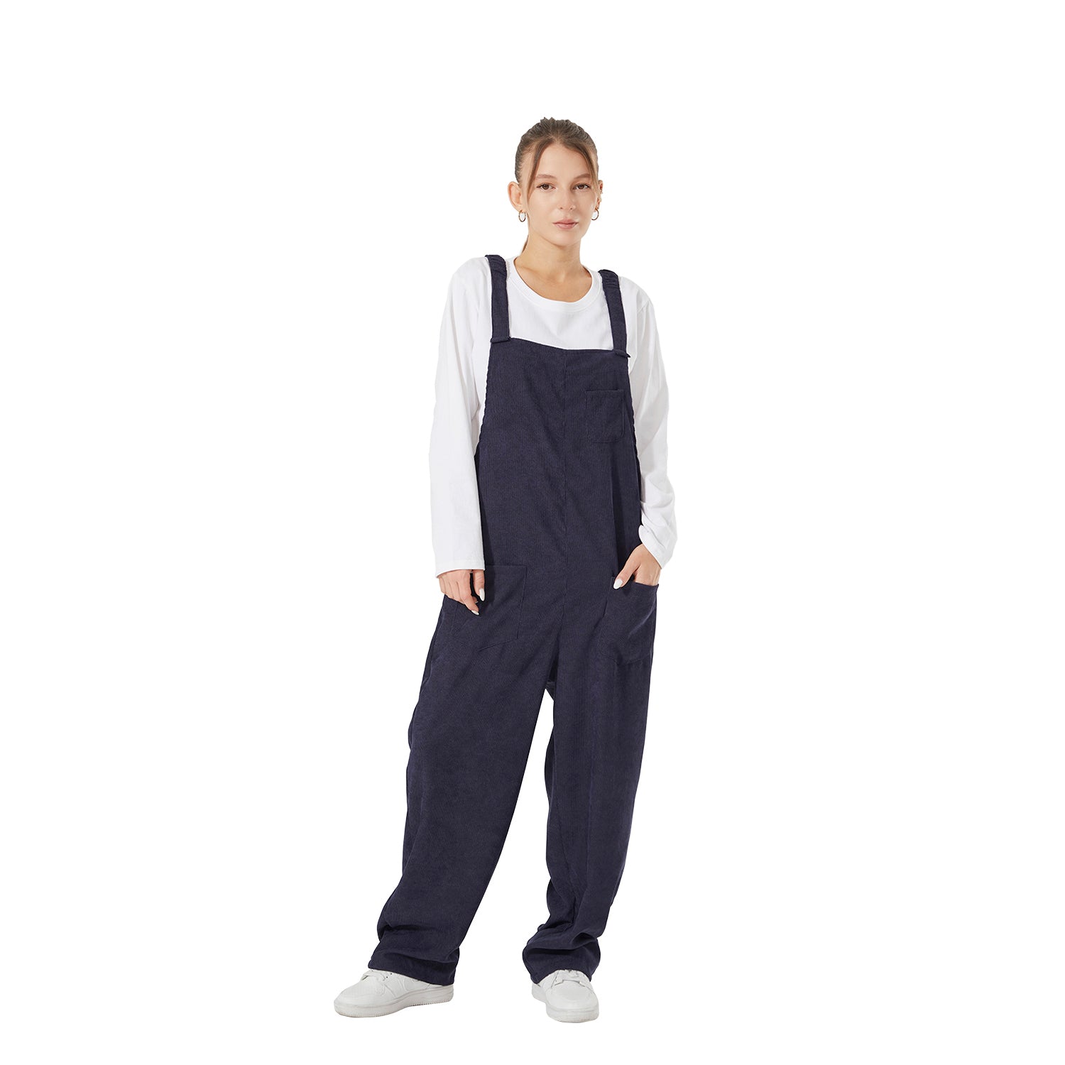 Loose Fit Corduroy Bib Overalls- Women's