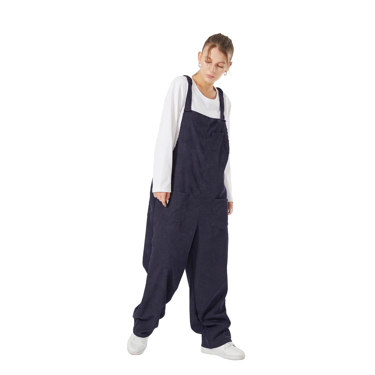 Loose Fit Corduroy Bib Overalls- Women's