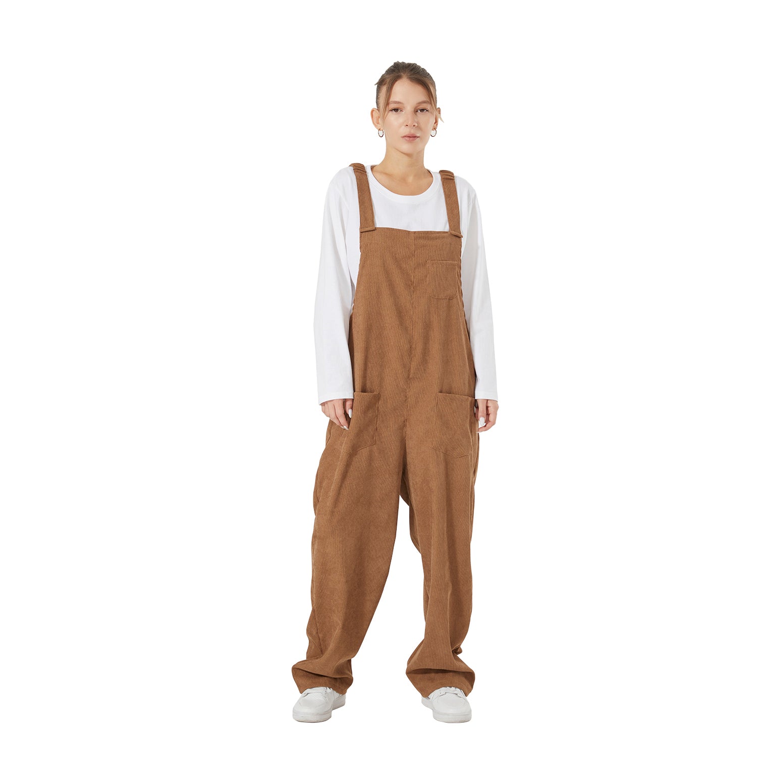 Loose Fit Corduroy Bib Overalls- Women's