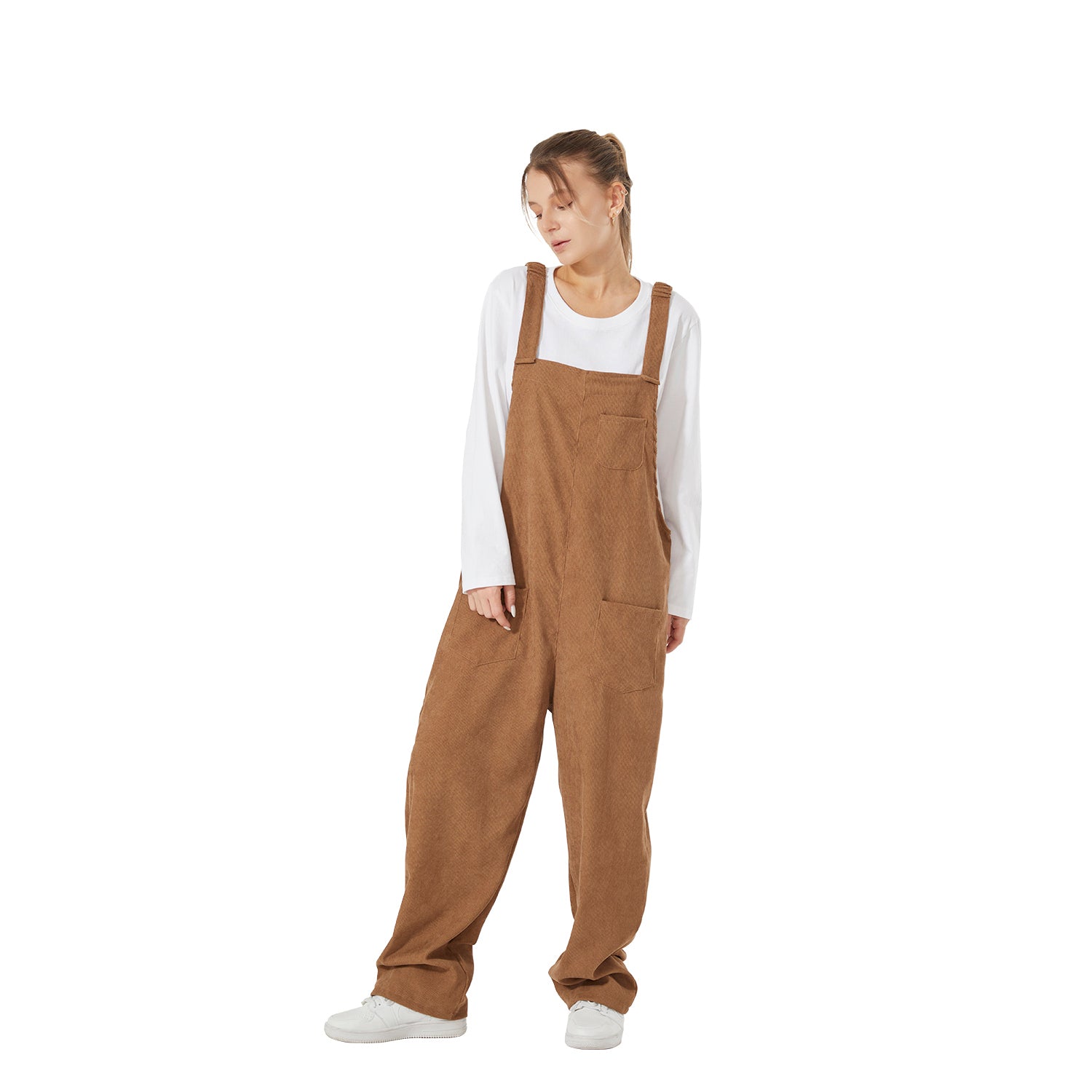 Loose Fit Corduroy Bib Overalls- Women's