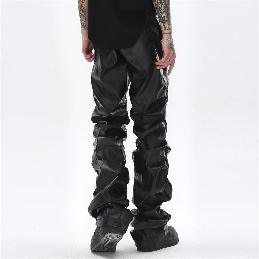 Pleated PU Leather Pants