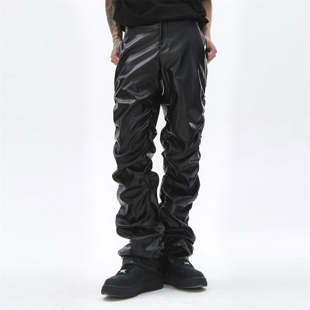 Pleated PU Leather Pants