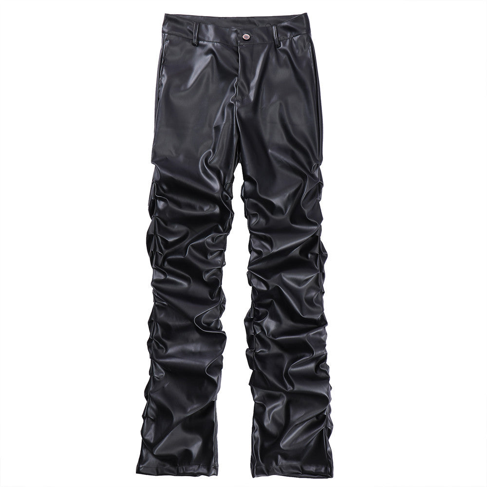 Pleated PU Leather Pants