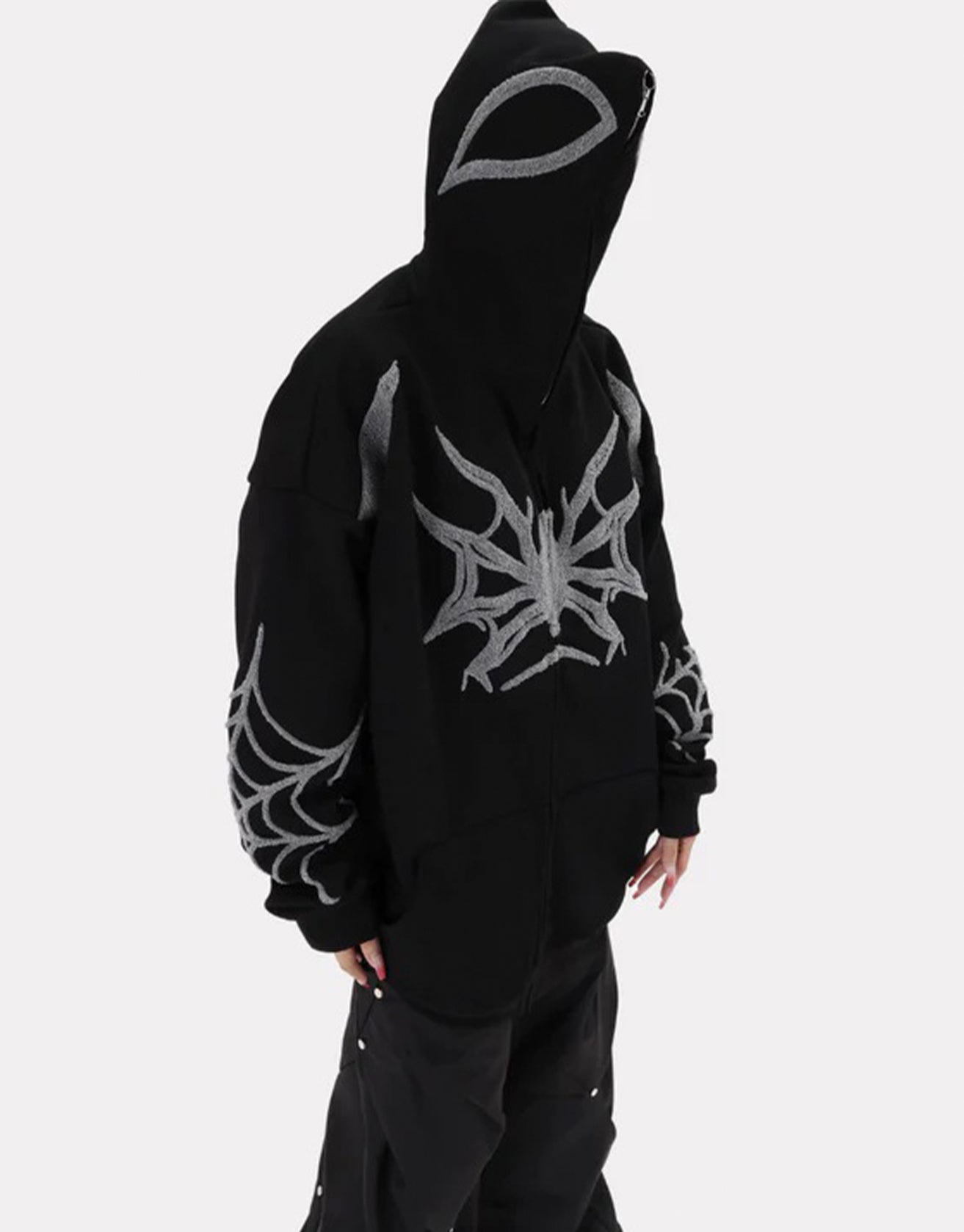 Embroidered Spider Zip Hoodie