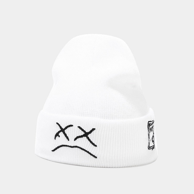 Sad Boy Face Hip Hop Knitted Beanies Hat For Winter