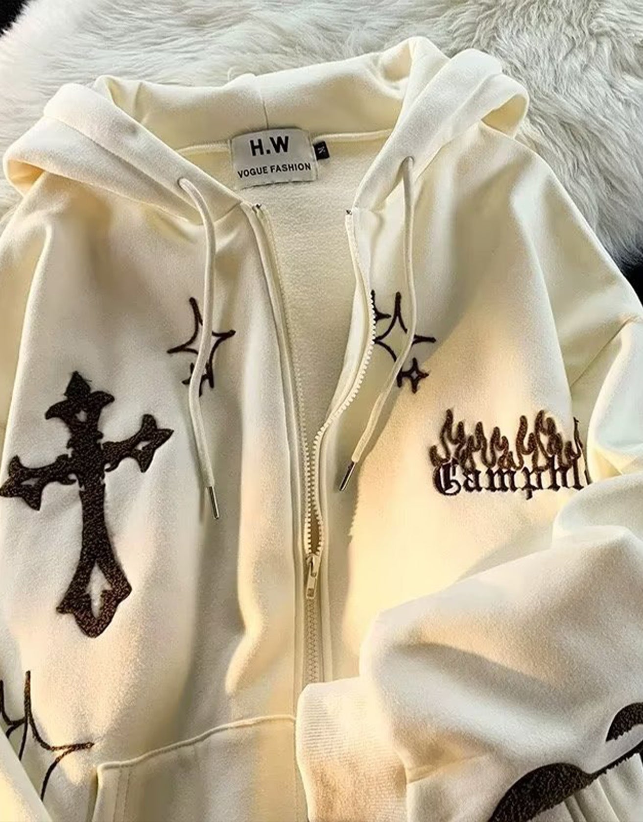 Street Fashion Towel Embroidered Cross Sweatshirt