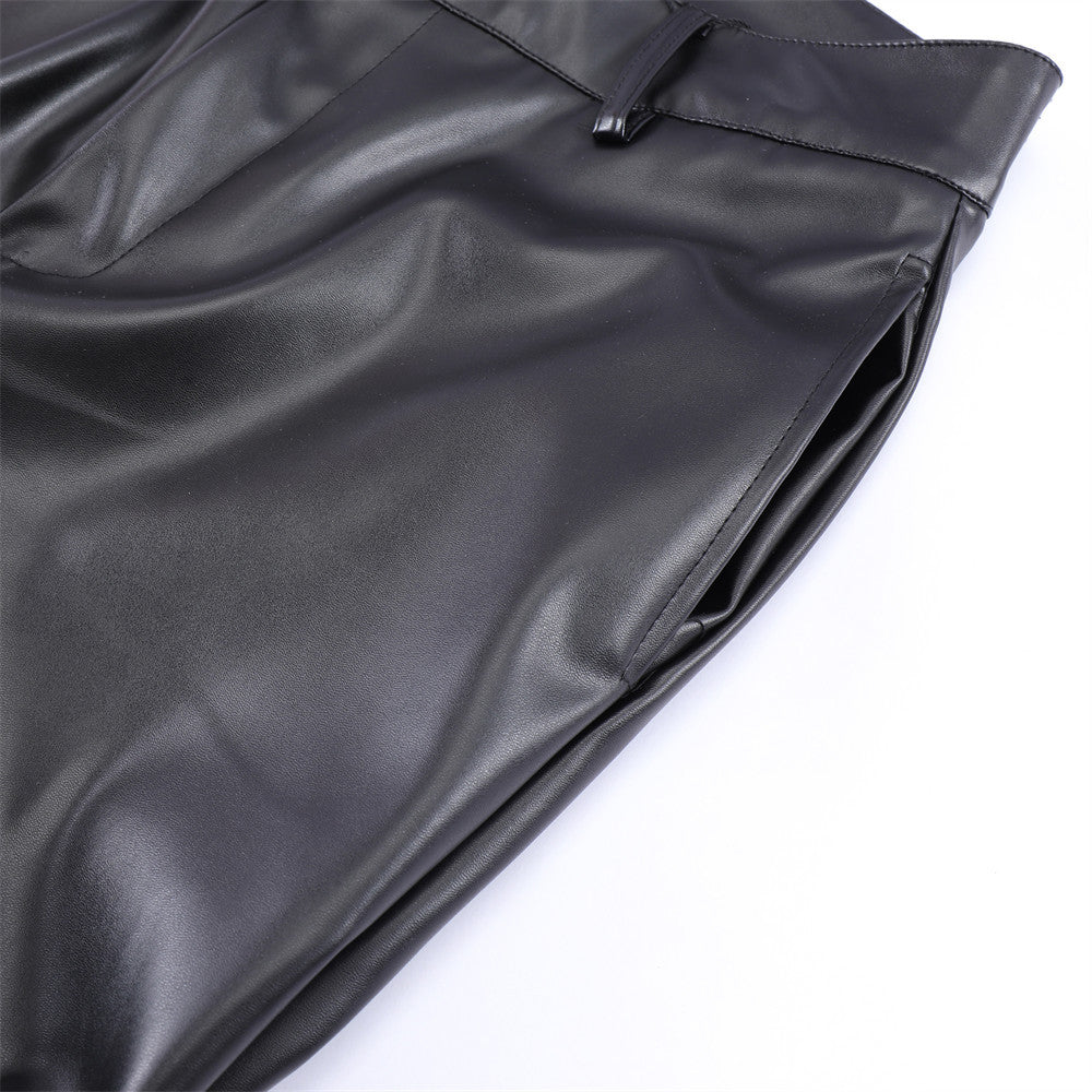 Pleated PU Leather Pants