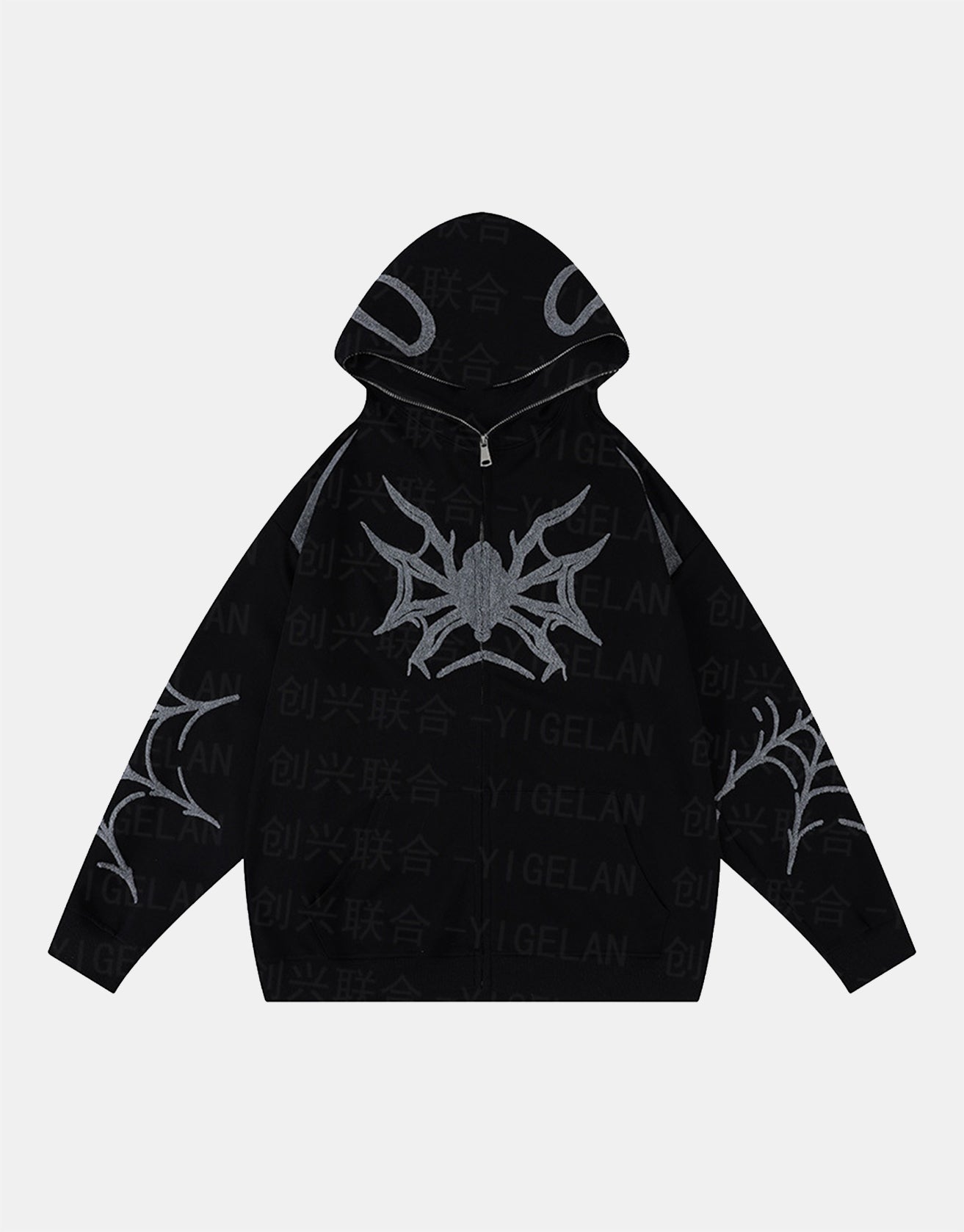 Embroidered Spider Zip Hoodie