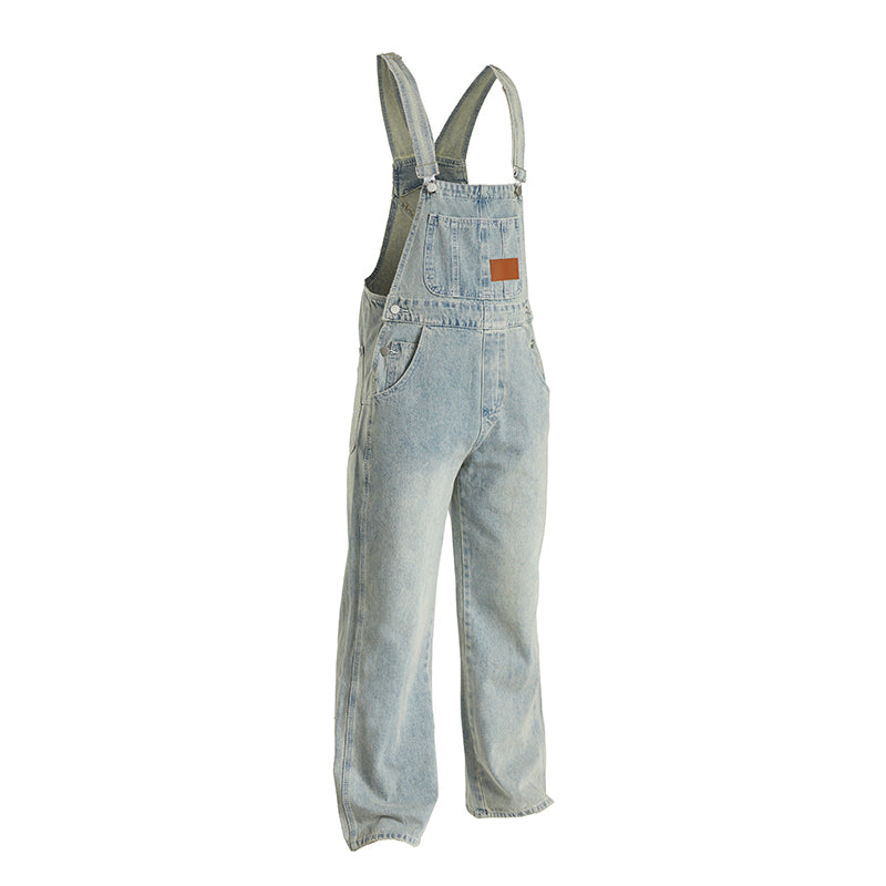 Loose Fit Stonewashed Bib Overalls - Men's