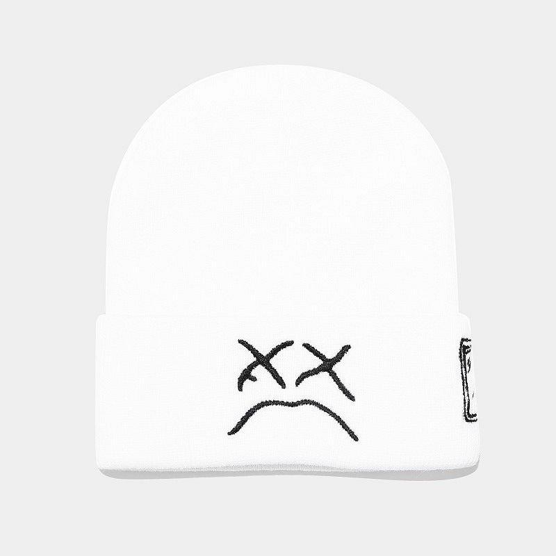 Sad Boy Face Hip Hop Knitted Beanies Hat For Winter