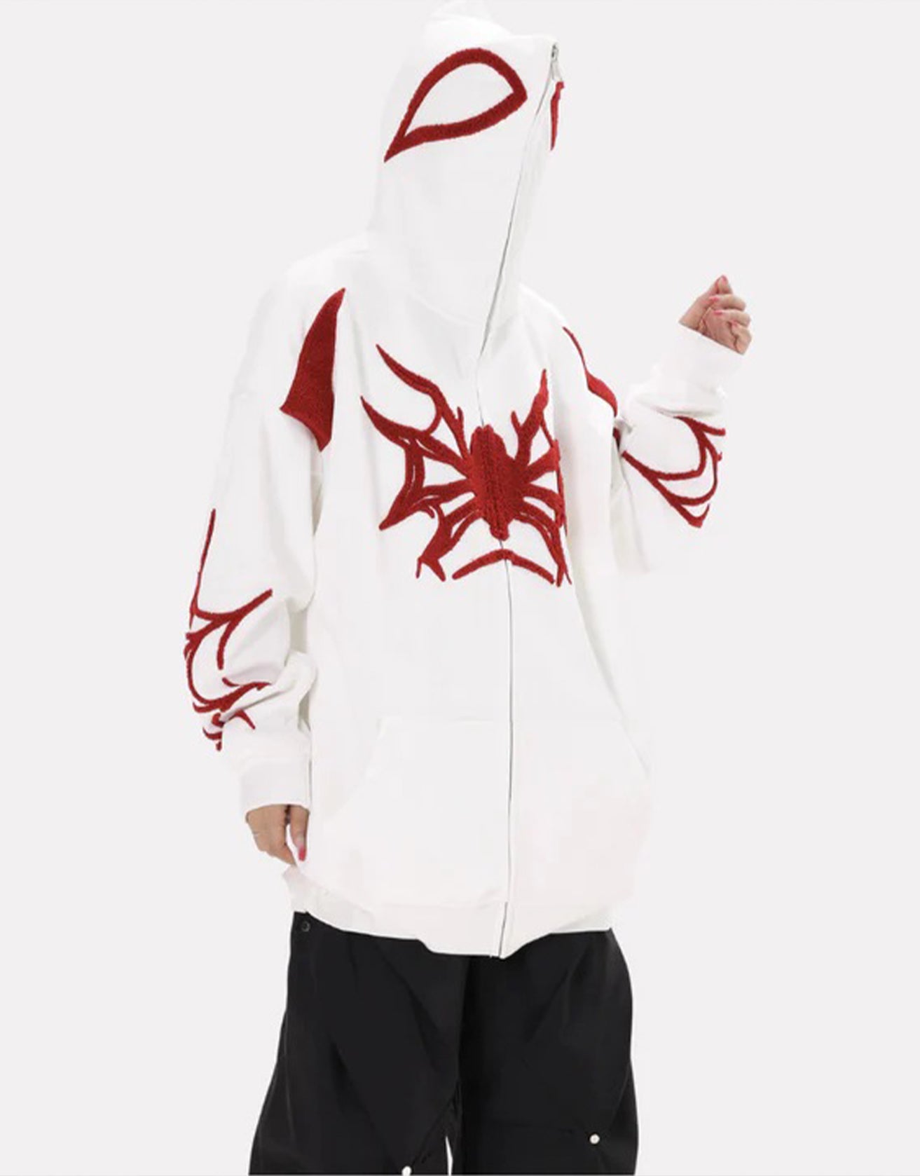 Embroidered Spider Zip Hoodie