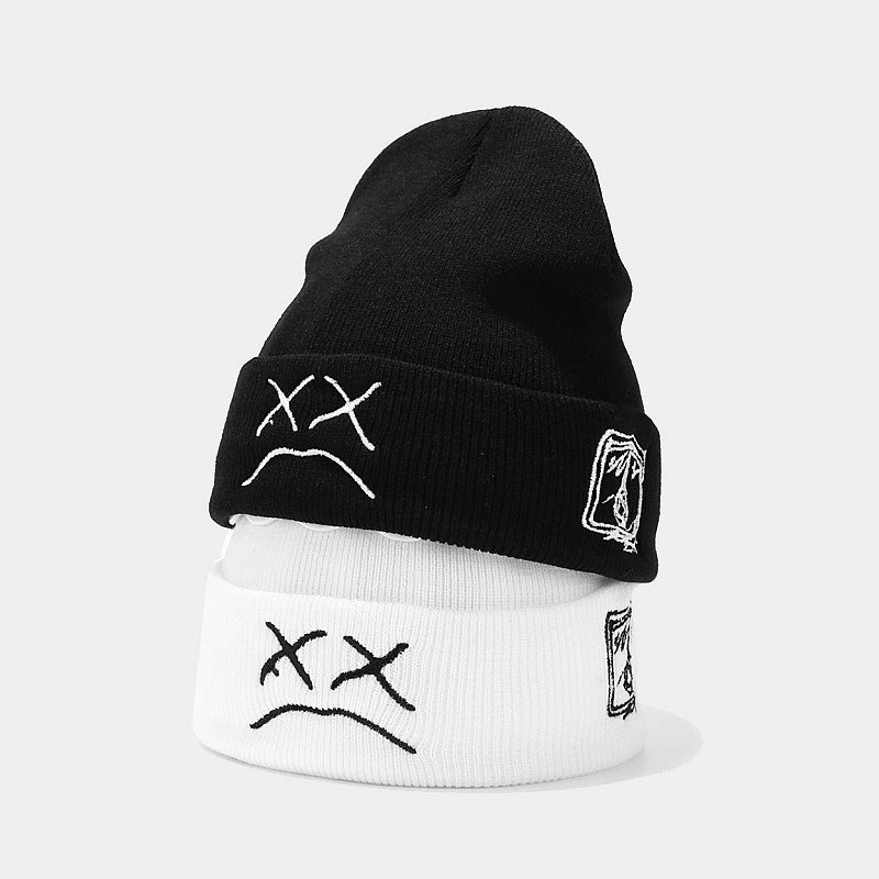 Sad Boy Face Hip Hop Knitted Beanies Hat For Winter